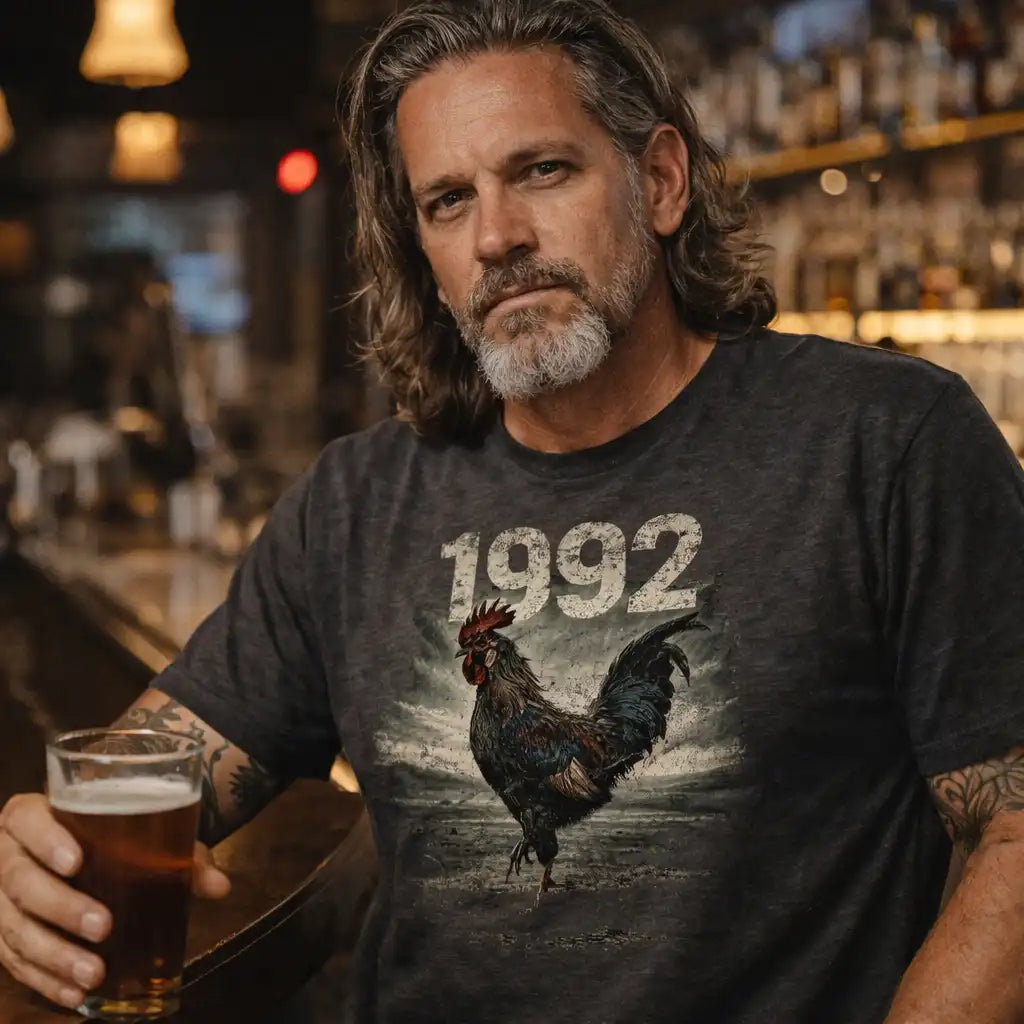 Life Caddy 1992 unisex tri-blend graphic tee rooster design